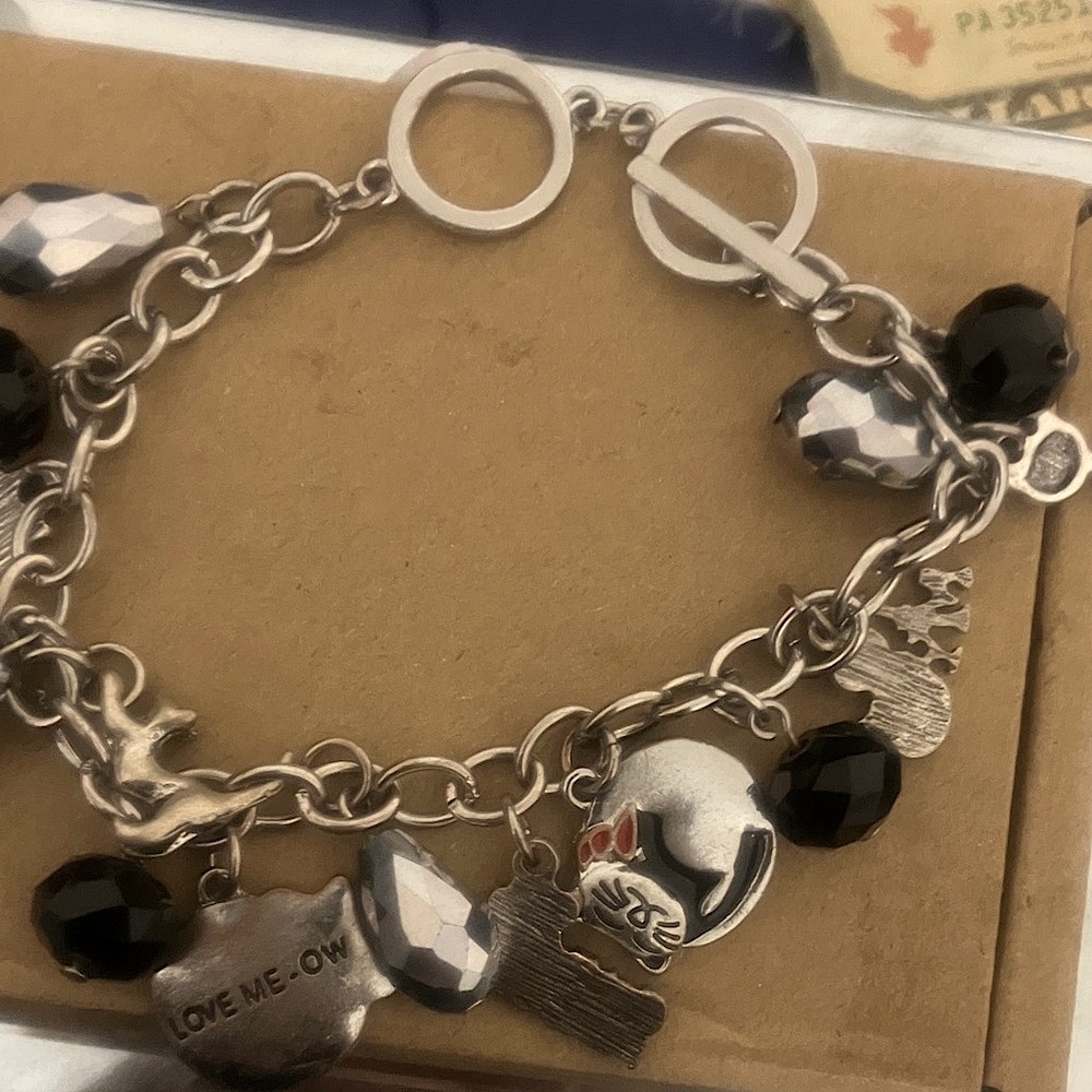 Chic Silver and Black Charm Bracelet